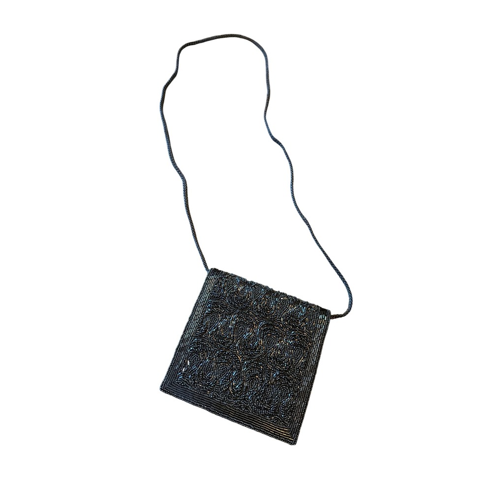 Sasha Crossbody Bag Black Beaded Paisley Evening Purse Hand Made In India Satin